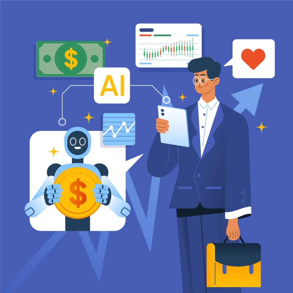 flat design de inteligência artificial mercado financeiro 2025
