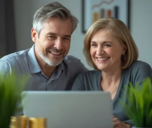 Realistic photograph showing a mature couple (man and woman, around 55–65 years old)