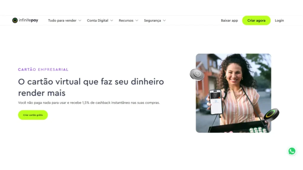 Cartão virtual InfinitePay para MEI com cashback instantâneo e anuidade zero em 2026.