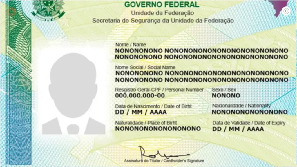Modelo da nova Carteira de Identidade Nacional (CIN) 2026 que unifica RG e CPF em um único documento oficial.