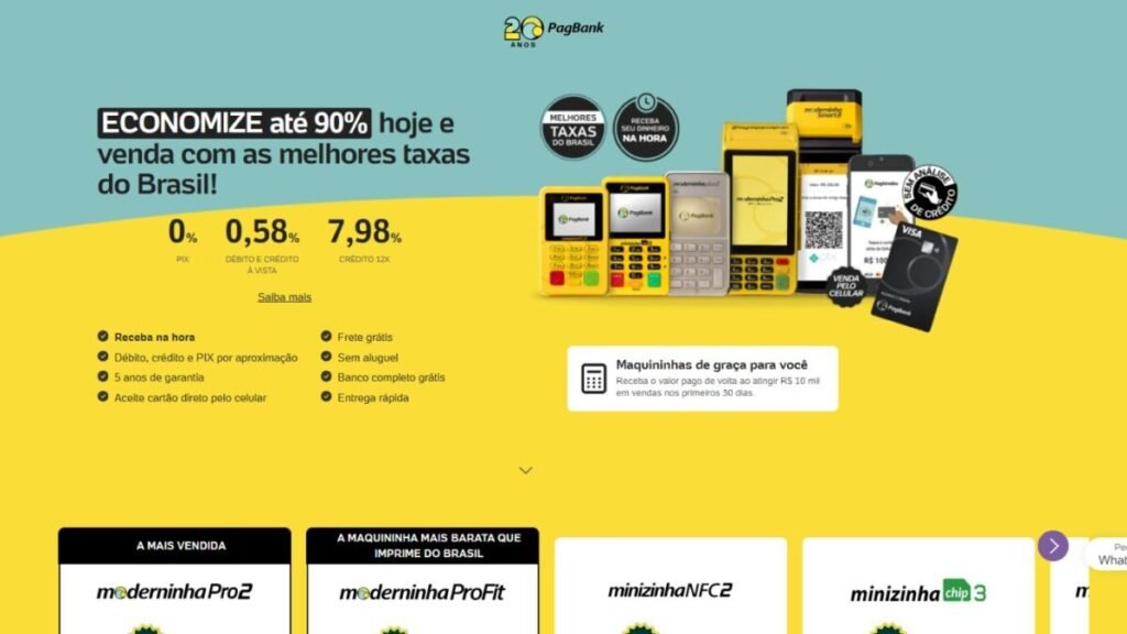 Maquininhas PagBank Moderninha para MEI com Pix, cartão e conta PJ em 2026