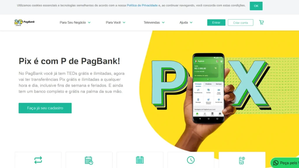 Página do PagBank destacando Pix grátis e soluções digitais para MEI em 2026.