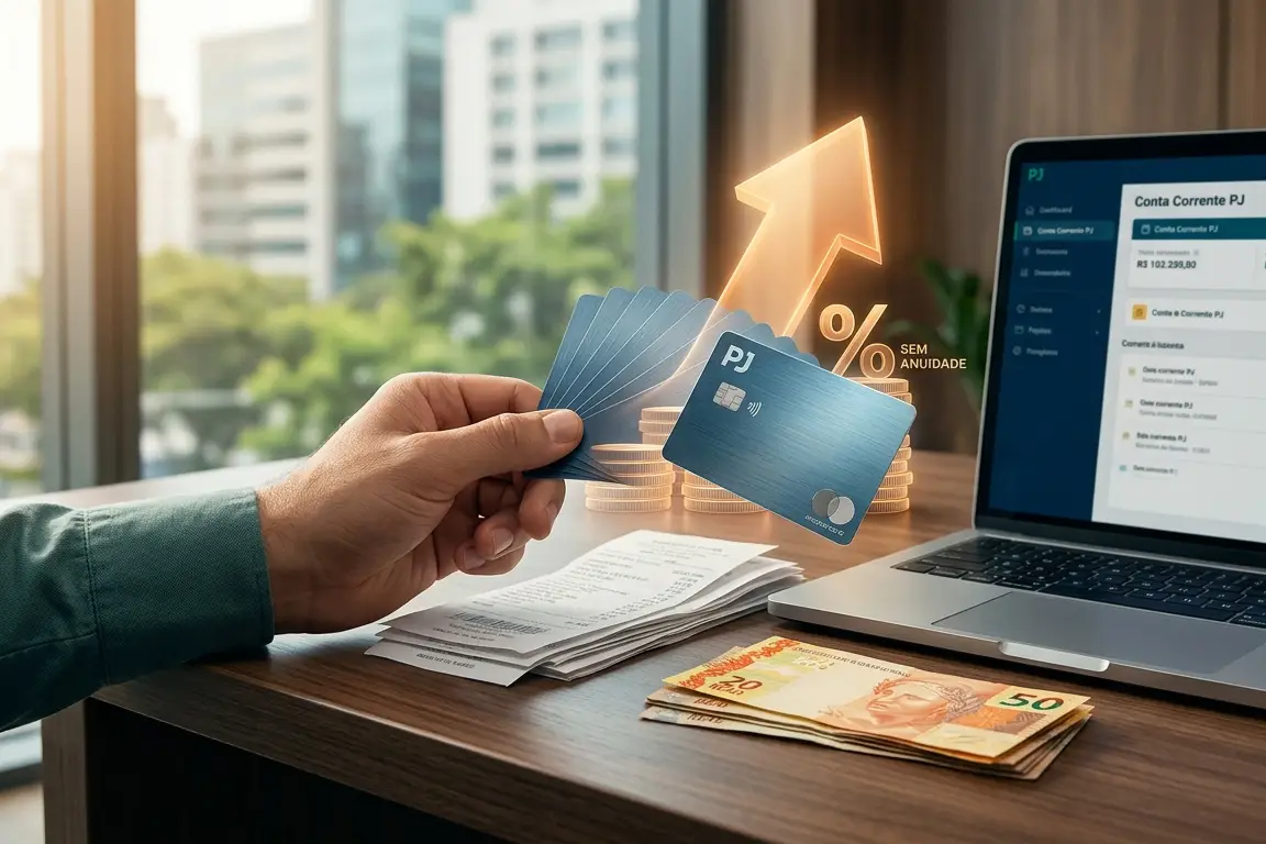 MEI utilizando cartão PJ sem anuidade com cashback para gestão financeira empresarial em 2026.