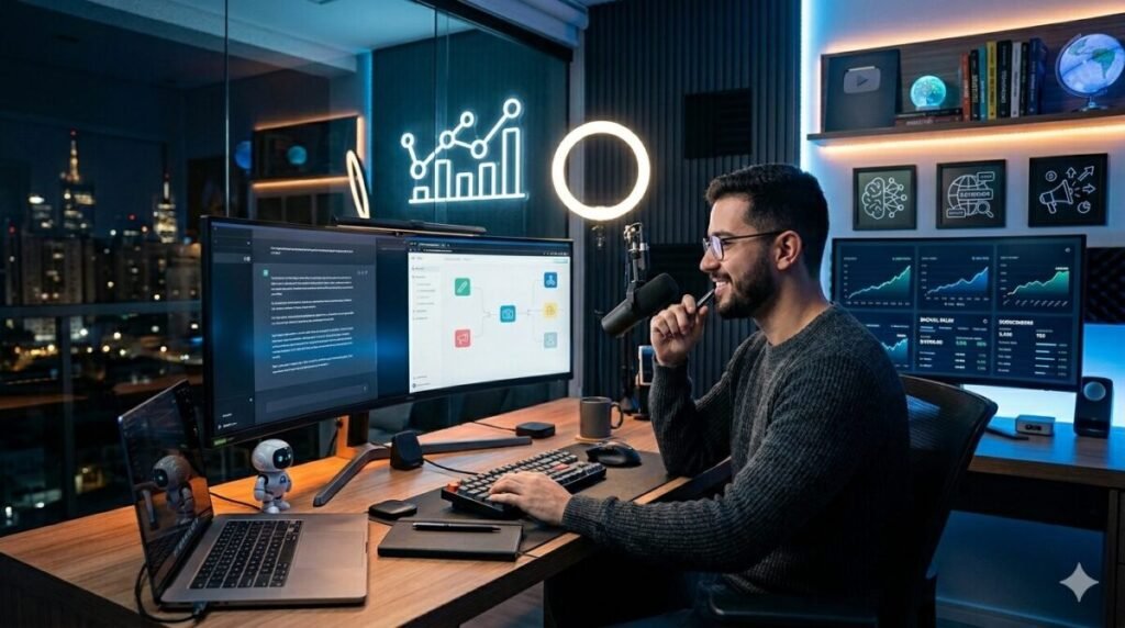 Criador de conteúdo utilizando inteligência artificial para aumentar audiência e monetizar canais digitais