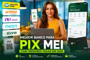 Melhor banco para Pix MEI em 2026 com comparação entre Mercado Pago, Inter Empresas, Nubank, Neon e Stone para pequenos negócios.