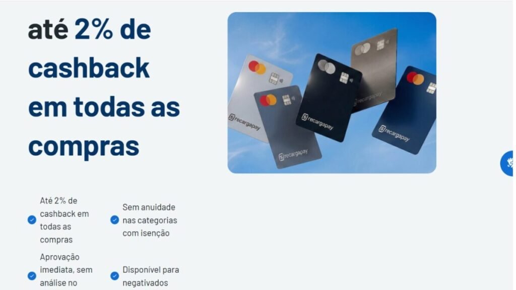 Cartão RecargaPay PJ Mastercard com cashback de até 2% em compras para MEI e pequenas empresas em 2026.