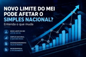 Novo limite do MEI pode afetar o Simples Nacional? Ilustração com gráfico de crescimento representando o aumento do faturamento do MEI e seus impactos para microempresas.