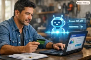 Empreendedor brasileiro MEI negocia dívidas com assistente de IA holográfico — Serasa App